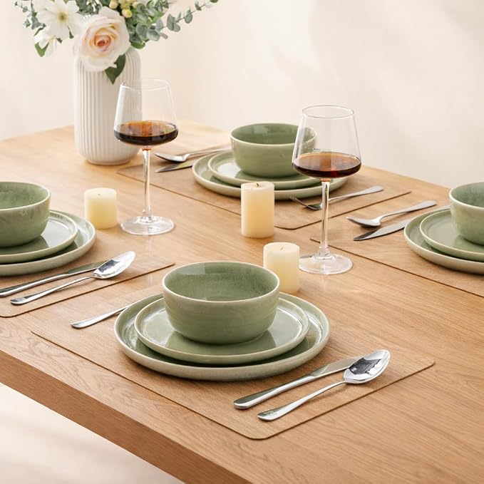 AmorArc Stoneware Dinnerware Sets,Round Reactive Glaze Ceramic Plates and Bowls Set,Highly Scratch Resistant | Dishwasher & Microwave Safe Dishes,Service for 6 (18pc)