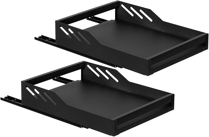 Basicwise Expandable Medium Deep Drawer Organizer Adjustable Pull-Out Cabinet Storage Tray for Kitchen Organization Ideal for Cookware Dinnerware Food Containers Bakeware & Pantry Essentials, Set of 2