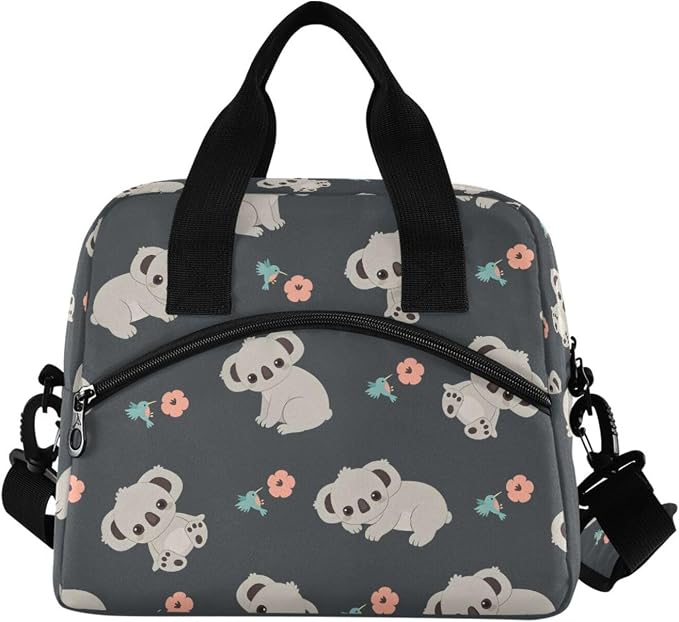 OREZI Kids Lunch Bag Girls Boys Children Student Women School Work Travel,Insulated Lunch Box Lunch Organizer Cooler Bento Bags with Adjustable Strap(Cute Floral Koala)