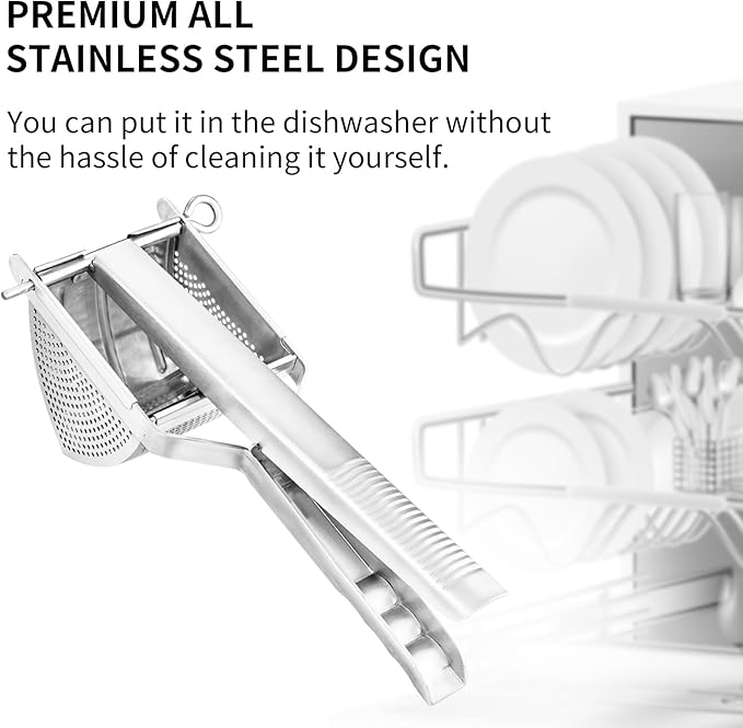 Upgraded Potato Ricer Stainless Steel, Heavy-Duty Potato Masher with Multi-Hole Design, Ricer for Mashed Potatoes, Baby Food, and More - Ideal Kitchen Tool for Effortless, Smooth Purees