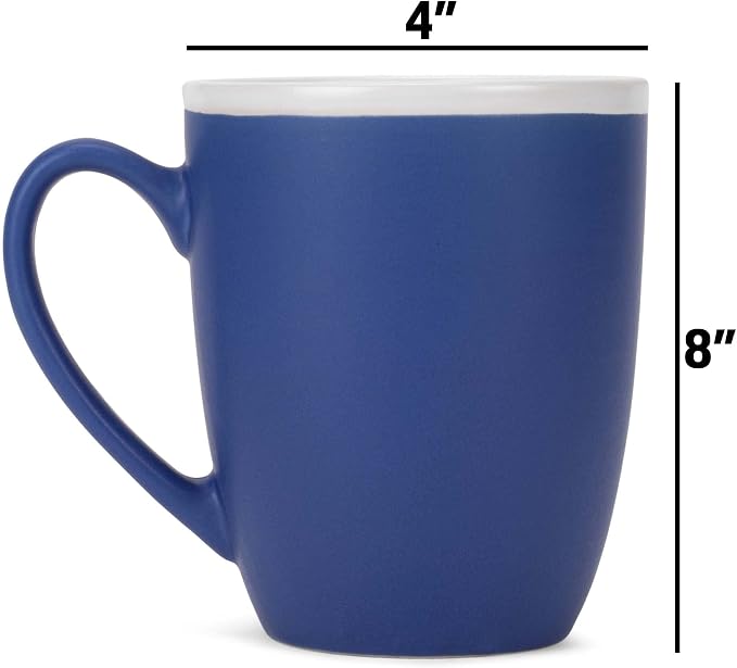 Elanze Designs Solid Color Blue White Interior 16 ounce Matte Ceramic Mugs Matching Set of 4