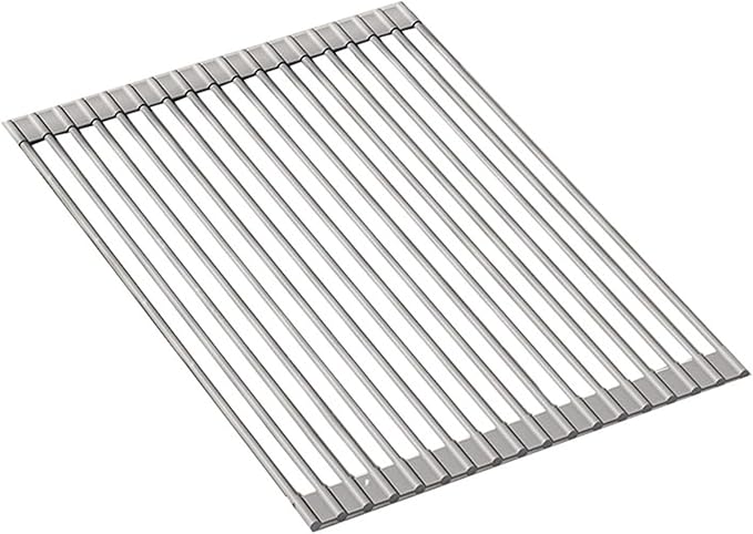 Silicone Non-Slip Dish Drying Rack, Drain Board Over the Kitchen Sink, Roll-Up Dish Rack Drainer, Rust-Resistant Drain Board(Grey,18 Short rods)