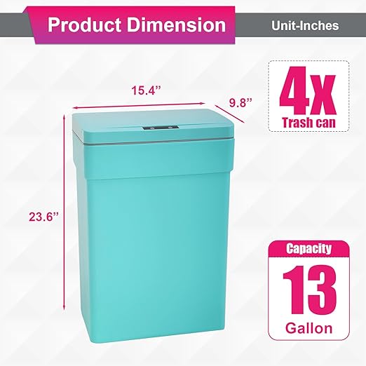 PayLessHere 13 Gallon 50 L Trash Can with Lid Plastic Kitchen Trash Bin Automatic Touch Free Motion Sensor Trash Can (4, Blue)