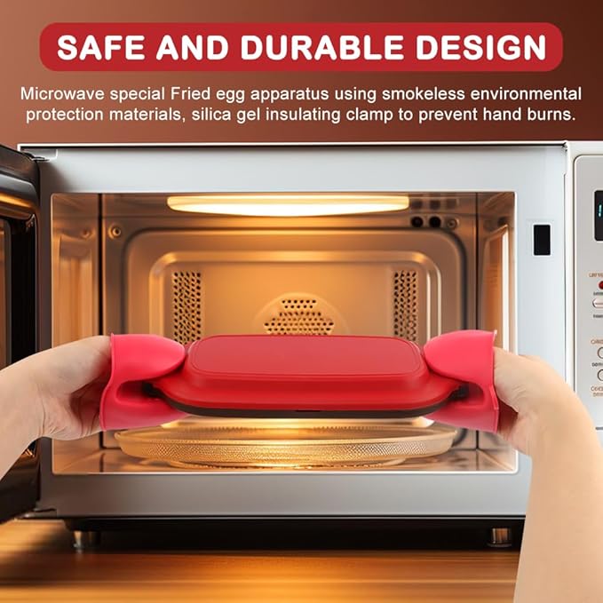 Microwave Egg Cooker with 2pcs Silicone Oven Mitts Heat Resistant, Multi-use Microwave Egg, Cooker & Poacher for Breakfast Sandwiches, Space-Saving Design for Dorms & Offices