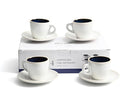 Bacimi® Cappuccino Cups and Saucers Set of 4 – 8.7oz Thick Barista Style Stoneware Cups - Blue Glaze Classic Italian Design - Ceramic Cups For Cappuccino, Latte, Tea – Dishwasher & Microwave Safe