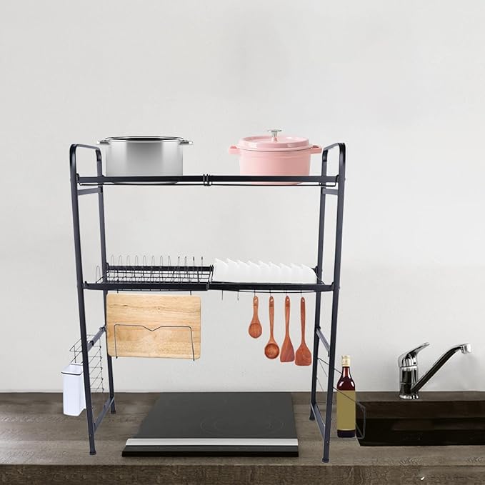 2 Tier Stainless Steel Above Sink Dish Rack Sink, Over The Sink Dish Drainer Drying Rack, Organized Space-Saving Dish Rack, Expandable Over The Sink Dish Drainer Drying Rack