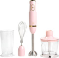 Paris Hilton Hand Blender Set, 3-in-1 Immersion Blender with Whisk, Blending & Chopper Attachments, 400W High Speed, Pink with Gold Accents, Handheld Blender for Smoothies, Soups, Sauces, Cream, Pink