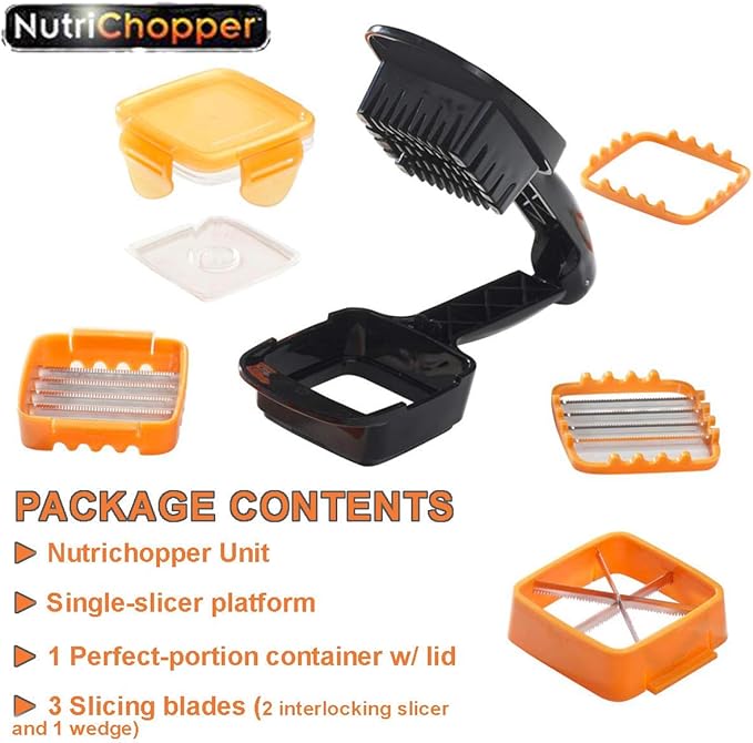Nutrichopper Fresh-Keeping Container Vegetable Chopper Onion Egg Slicer - Slices Cubes Wedges Multi-purpose Food Stainless Steel Blades Veggie As Seen On TV Set of 2