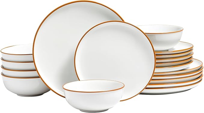 VEVOR Dinnerware Set, Service for 6 (18 PCS), Round Plates and Bowls Sets, Scratch Resistant Ceramic Dinner Ware, Dishwasher and Microwave Suitable Kitchen Dish, for Dessert Salad Soup Pasta, White