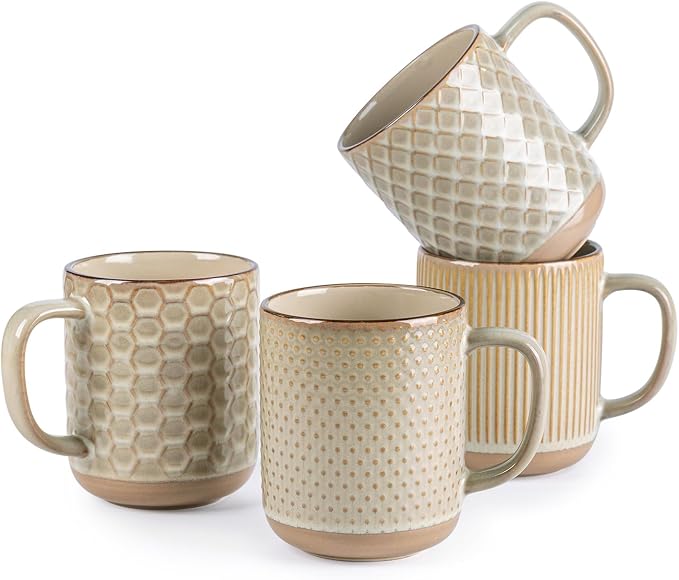 GBhome Large Coffee Mugs Set of 4, 16oz Handmade Stoneware Coffee Mugs Set with Large Handle for Cappuccino/Latte/Tea/Hot Cocoa, Dishwasher & Microwave Safe-Pale khaki