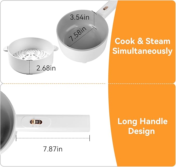 Electric Hot Pot 2L, 700W Portable Multi-Purpose Cooker with Dual Power Control, Non-Stick Pot for Noodles, Steak, Eggs, Ramen, Oatmeal, and More