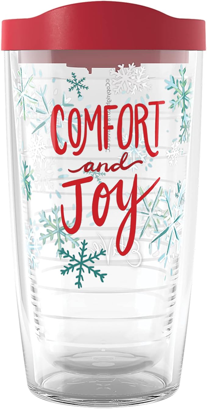 Tervis EttaVee Christmas Holiday Comfort and Joy Made in USA Double Walled Insulated Tumbler Travel Cup Keeps Drinks Cold & Hot, 16oz, Comfort and Joy