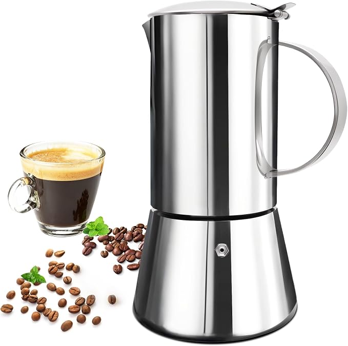 304 Thickened Stainless Steel Uncoated 6 Cup Moka Pot Coffee Maker Stovetop Espresso Coffeemaker Italian Classic Brewing Greca Cafe Mocha Machine for Cafeteras Camping Travel Home 300ml 10oz