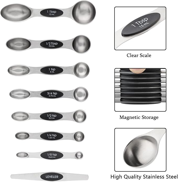 Measuring Cups and Spoons Set Includes 5 Stainless Steel Measuring Cups 7 Magnetic Measuring Spoons and 1 Leveler for Dry or Liquid Ingredients (Black)