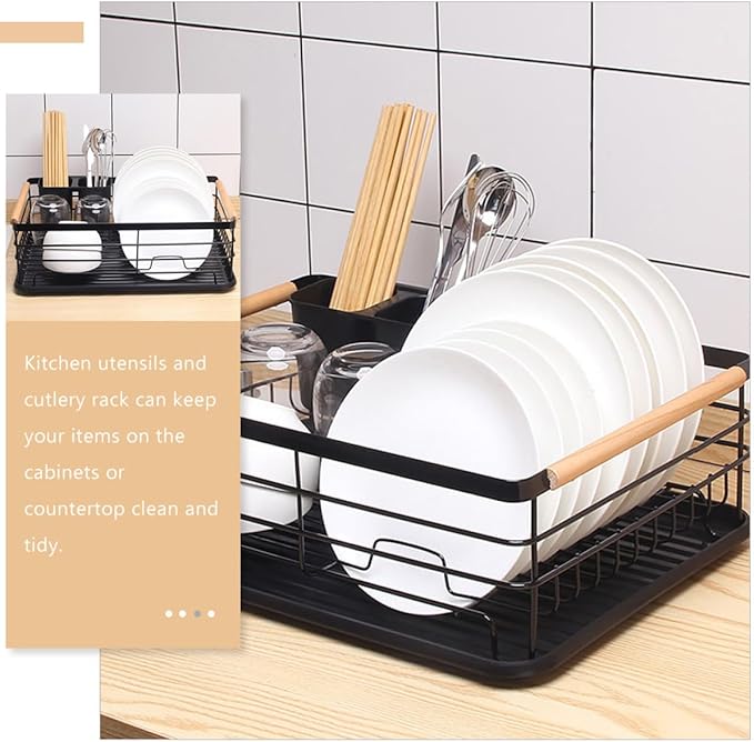 Tofficu Dish Drying Rack for Kitchen Counter Metal Bowl and Utensil Drainer Organizer Compact Over Sink Dish Rack and Cutlery Drying Space-Saving Kitchen Storage Holder