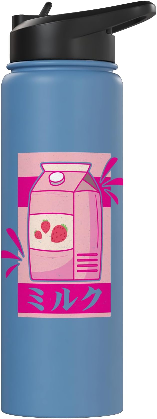 Kawaii Japanese Pink Retro 90s Strawberry Milk Carton Stainless Steel Insulated Water Bottle