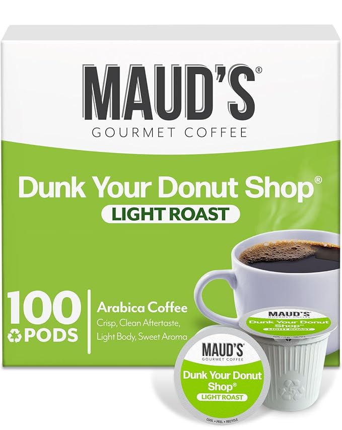 Maud's Donut Shop Coffee Pods, 100 ct, Light Roast Single Serve Pods – 100% Arabica Coffee, Compatible with Keurig K Cups Maker