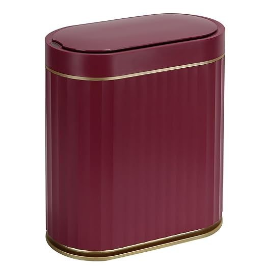 ELPHECO 2 Gallon Sensor Trash Can - Motion Sensor Bathroom Garbage Can with Lid, Automatic IPX5 Waterproof Trash Bin, Slim Garbage Bin for Bathroom, Office, Bedroom, Living Room, Burgundy Gold