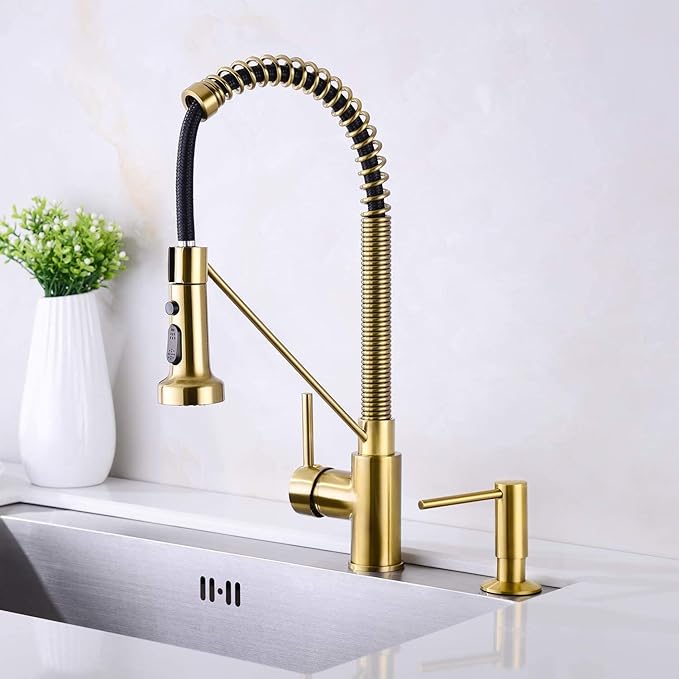 Gold Kitchen Soap Dispenser,Sold Brass Gold Soap Dispensers for Kitchen Sink,Commercial Liquid Dish Dispensers,Built in Kitchen Sink Soap Dispenser