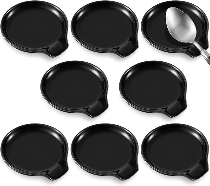 Irenare 8 Pcs Ceramic Spoon Rest for Stove Top, 3.74 Inch Porcelain Spoon Holder, Coffee Utensil Rest Heat Resistant Dishwasher Safe for Home Kitchen Accessories Gift(Black)