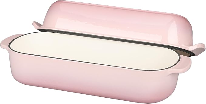 EDGING CASTING Enameled Cast Iron Loaf Pan with Lid, Bread pan, Dutch Oven Bread pan for Homemade Sourdough Bread Baking, 12.5x5.5 inch, 5qt, Pink