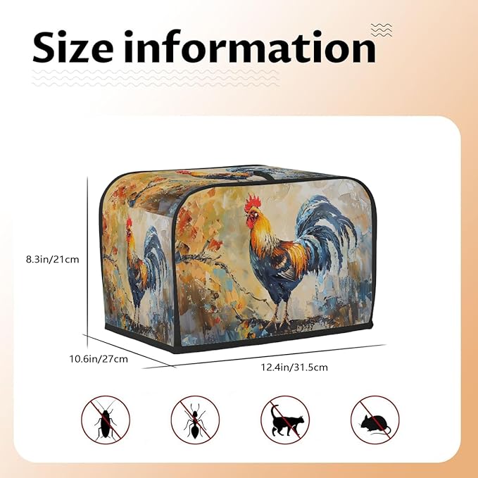 Animals Rooster Retro Vintage 4 Slice Toaster Cover Dust And Fingerprint Bread Maker Cover Bakeware Protector Washable Appliance Covers Kitchen Accessories For Home Kitchen Women Gift