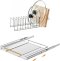 SANNO Pot Lid Organizer Pot Lid holder, Pots and Pans Organizer Drawer Plate Organizer Expandable Pull Out Drawer Organizer and Storage, Cabinet Pots Pans Organizer Sliding Shelf Under Sink Shelf,
