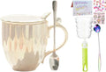 Pearl Ceramic Coffee Mug for Tea Latte Milk Cute Love Shape Cup for Home Office Women Gift 6.5 oz (Shell White, 420 ml)