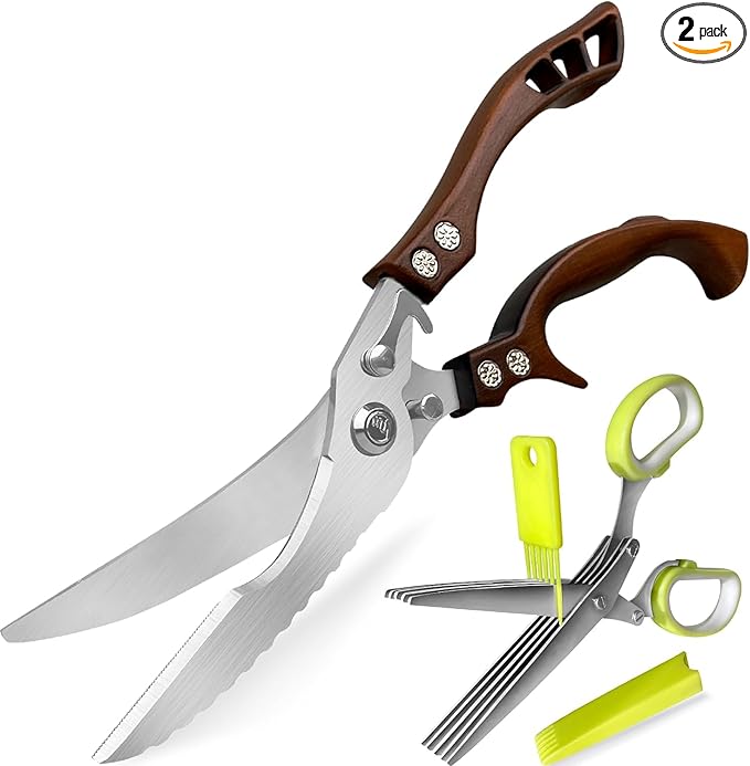 2 Pack Kitchen Scissors, Poultry Shears with Herb Scissors, Poultry Shears Heavy Duty, Stainless Steel Kitchen Shears for Turkey, Chicken, Thanksgiving, Christmas Day