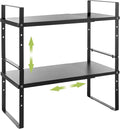 Across-Star Expandable Cabinet Shelf Organizer Rack, Stackable Kitchen Counter Storage Shelves Stand, Adjustable Height Pantry Shelf Spice Rack (Black, 2 Pack)