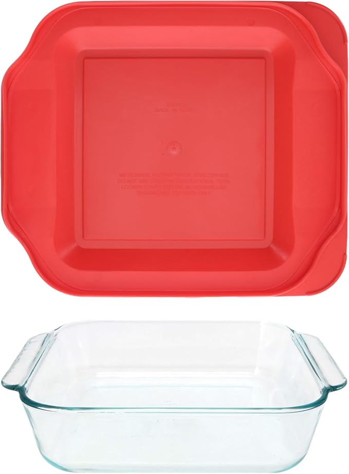 Pyrex 222 2qt Glass Baking Dish & 222-PC Red Food Storage Replacement Lid - Made in USA