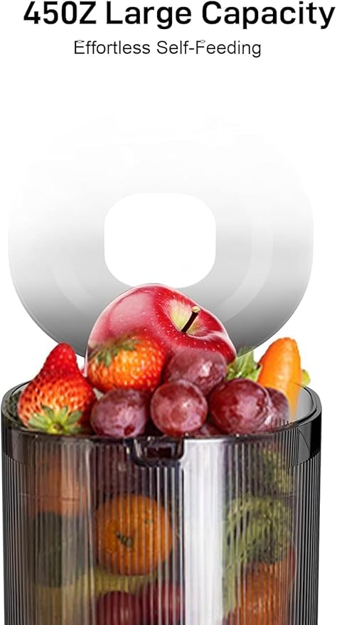 Masticating Juicer Machines, 4.3-Inch Large Feed Chute, High Juice Yield Cold Press Juicer for Whole Fruits and Vegetables, Easy to Clean, Gray