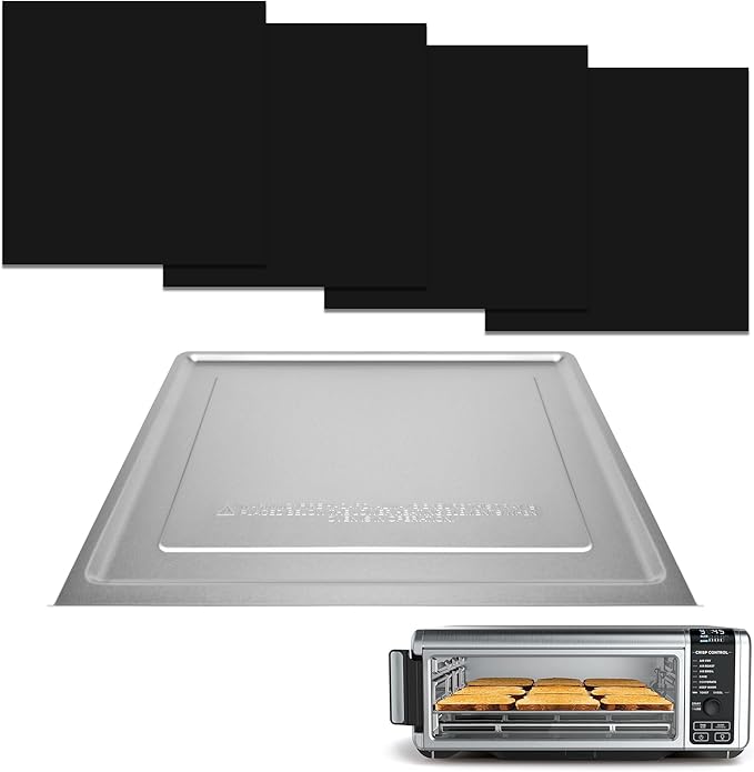 Air Fryer Accessories for Ninja Foodi SP101 Air Fryer Oven, 4pcs Black Liners and 1pack Replacement Crumb tray Pan for Ninja Digital Air Fry Countertop Oven