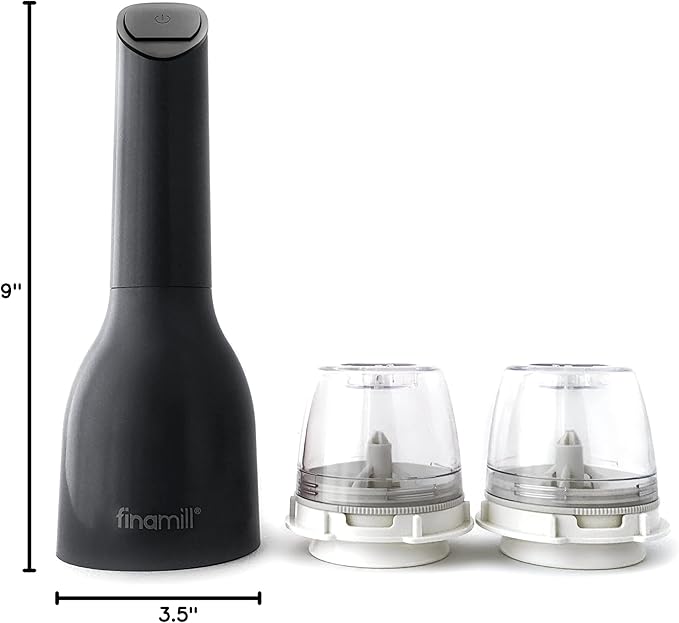 FinaMill’s Award-Winning Battery Operated Salt and Pepper Grinder Set – Adjustable Coarseness, Ceramic Grinding Elements, LED Light, 2 Quick-Change Pods – Perfect for Home Cooking and Gifting