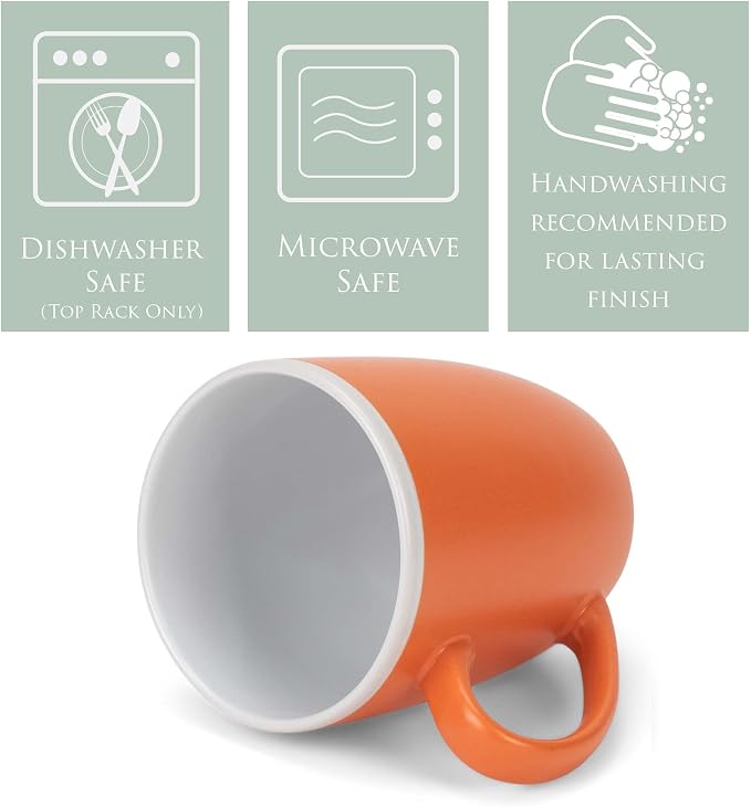 Elanze Designs Solid Color Orange White Interior 16 ounce Matte Ceramic Mugs Matching Set of 4