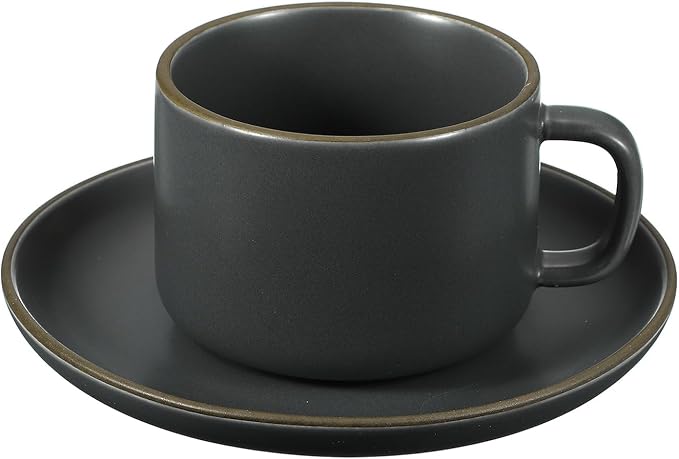 uxcell Handmade Vintage Espresso Cups, 8 oz Coffee Cups and Saucers Ceramic Tea Cup with Handle Dishwasher and Microwave Safe for Latte Cappuccino Milk Office Home Gifts, Pure Gray Blue