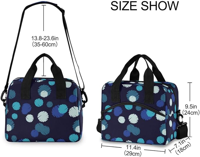 Polka Dot Insulated Lunch Bag Reusable Lunch Tote Bag Cooler Bag for Women Men Adult Lunch Box with Adjustable Shoulder Strap Leakproof Lunch Bag for Work School Picnic Camping