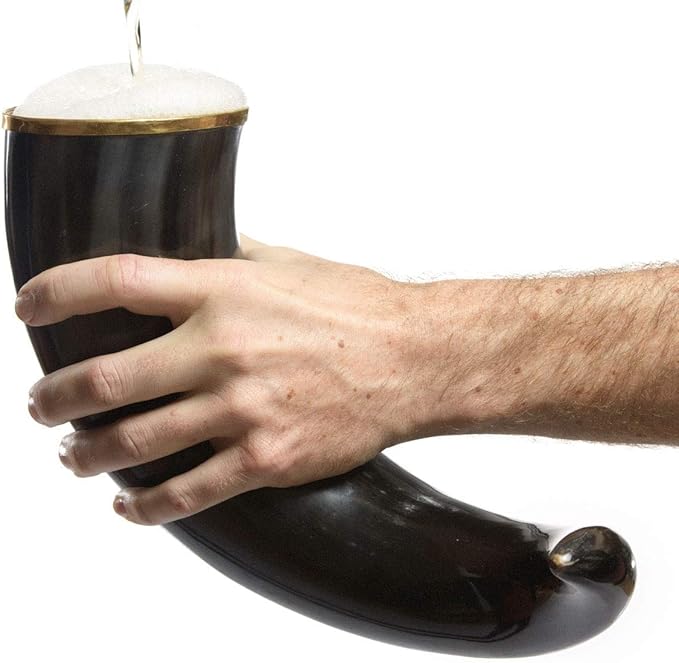 AleHorn Large Viking Drinking Horn Tankard – Handcrafted Ox Horn Beer Mug with Sturdy Handle – Medieval Style Tankard for Ale, Mead & Beer – Unique Holiday Gift for Men – 20oz
