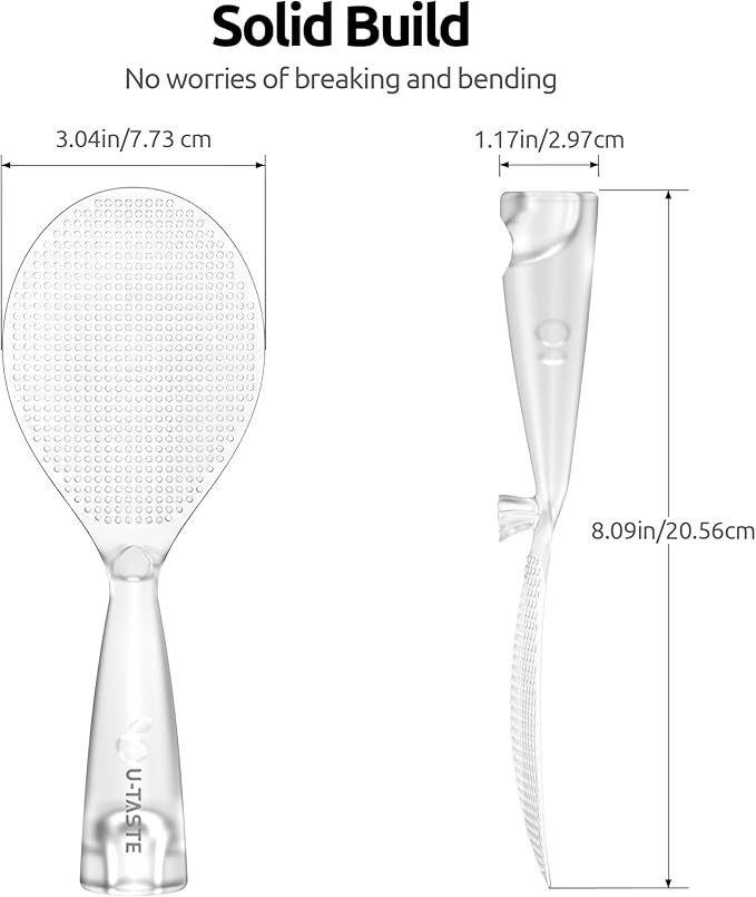 U-Taste 18/8 Stainless Steel Measuring Cups and Spoons Set of 10 (Black) and 329°F Heat Resistant Rice Spoon Paddle Scooper (Transparent)