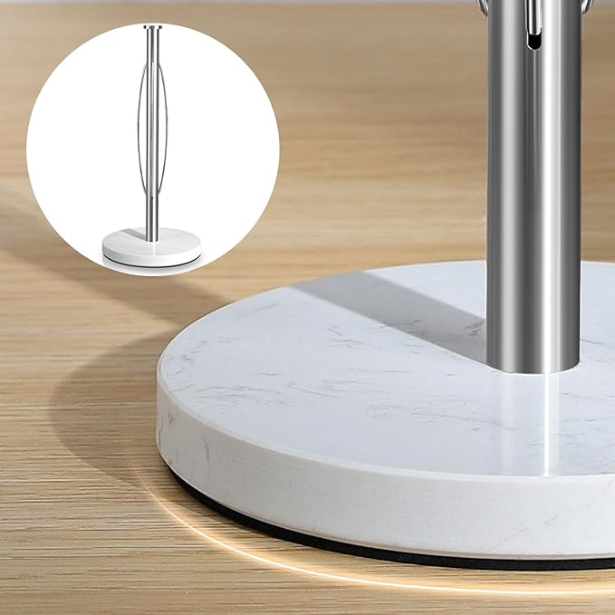 YIGII Heavy Marble Base Paper Towel Holder Countertop - Standing Paper Towel Roll Holder with Weighted Base, Papertowel Holder for Kitchen, White Marble