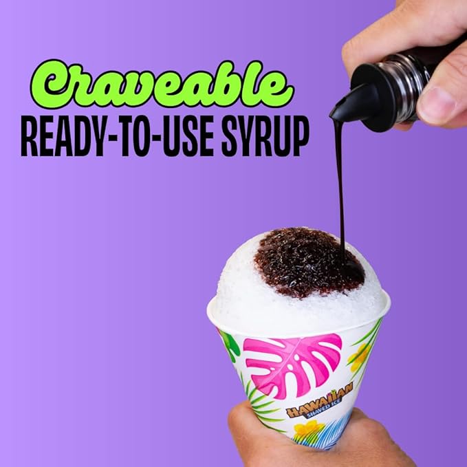 Hawaiian Shaved Ice Grape Syrup - Nut Soy Dairy Free - Flavor Fluffy & Crunchy Snow Cones - Shelf Stable - Makes 8 Servings - 16 ounces