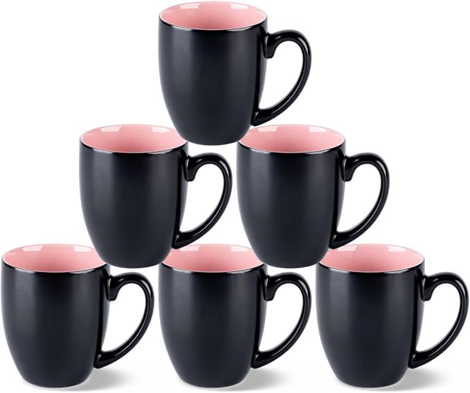 GBhome 16oz Coffee Mugs Set of 6, Large Ceramic Coffee Mugs for Man, Woman, Dad, Mom, Modern Coffee Mugs Set with handle for Tea/Latte/Cappuccino/Milk/Cocoa. Dishwasher&Microwave Safe,Pink