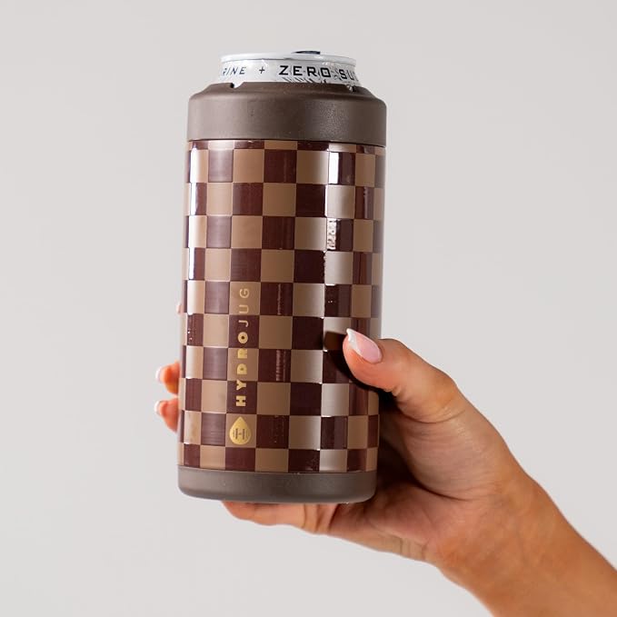 HydroJug Tall Can Cooler 16 oz, Stainless Steel Can Holder, Autumn Checkers