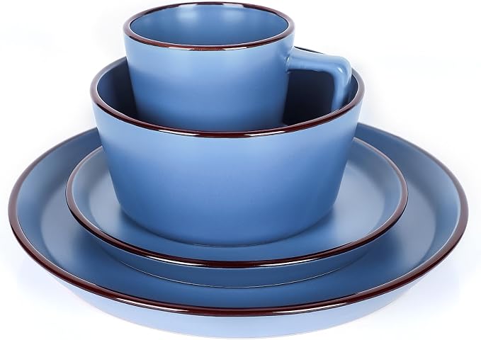 Plates and Bowls Sets, 16 Pieces Dinnerware Sets, Service For 4, Blue
