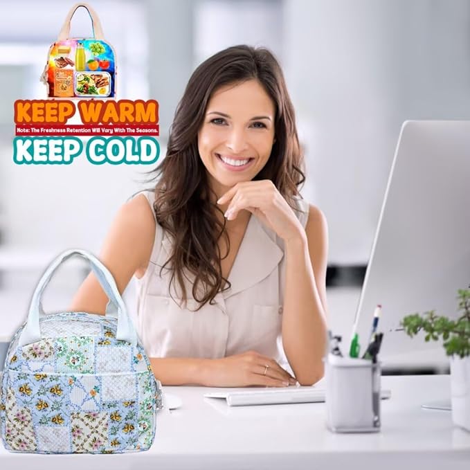 Lunch Box for Women, Reusable Insulated Lunch Box Floral Tote Bags Corduroy Totes for Women Office Work Travel Picnic