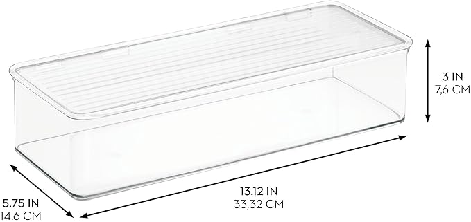 iDesign Plastic Stackable Hinged-Lid Pantry or Kitchen Storage Box - Set of 2 - Clear