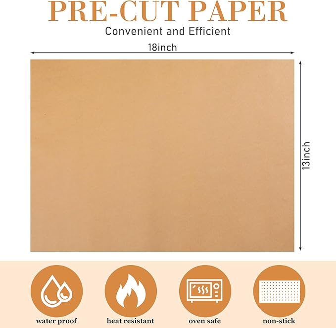 Harloon 200 Pcs Parchment Paper Baking Sheets, Heavy Duty Precut Baking Sheets Nonstick Parchment for Cookies Steaming Grilling Cooking Air Fryer Oven Pan Air Fryer(Brown,13 x 18 Inch)