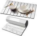 Stone Drying Mat for Kitchen Counter, Quick Diatomaceous Earth Mats for Dishes, 23.6"L x 15.7" W Super Absorbent Fast-Drying Collapsible Countertop Stone Mat (Marble Gold White, 24" x 16")