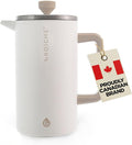 GROSCHE Dub'lin Stainless Steel Coffee Maker French Press 8 Cup | 34 FL Oz Coffee Press, 18/8 Double Walled Stainless Steel French Press Coffee Maker - Hot/Cold Brew | Stainless French Press - WHITE
