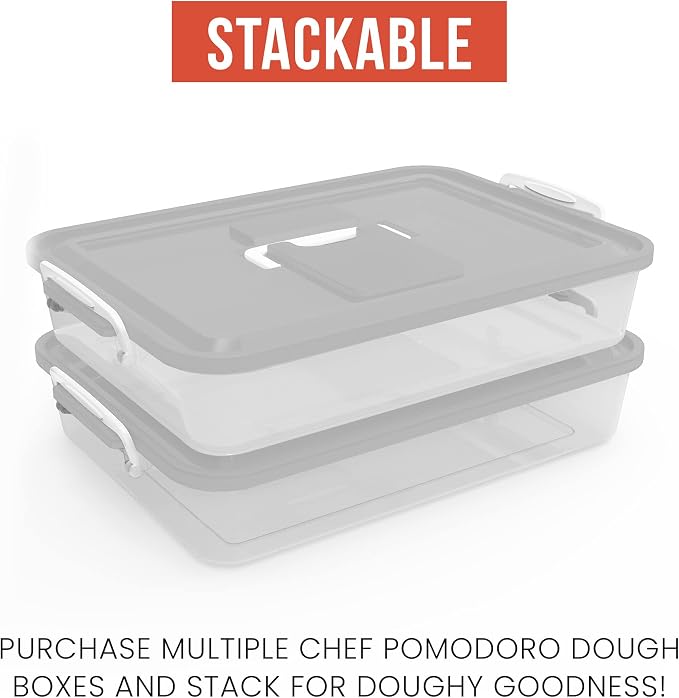 Chef Pomodoro Pizza Dough Proofing Box 14x11 Dough Container Grey 2-Pack | Preparation Container With Lid, Fits 4-6 Proofing Balls; A Household Pizza And Bread Dough Tray With Convenient Carry Handle